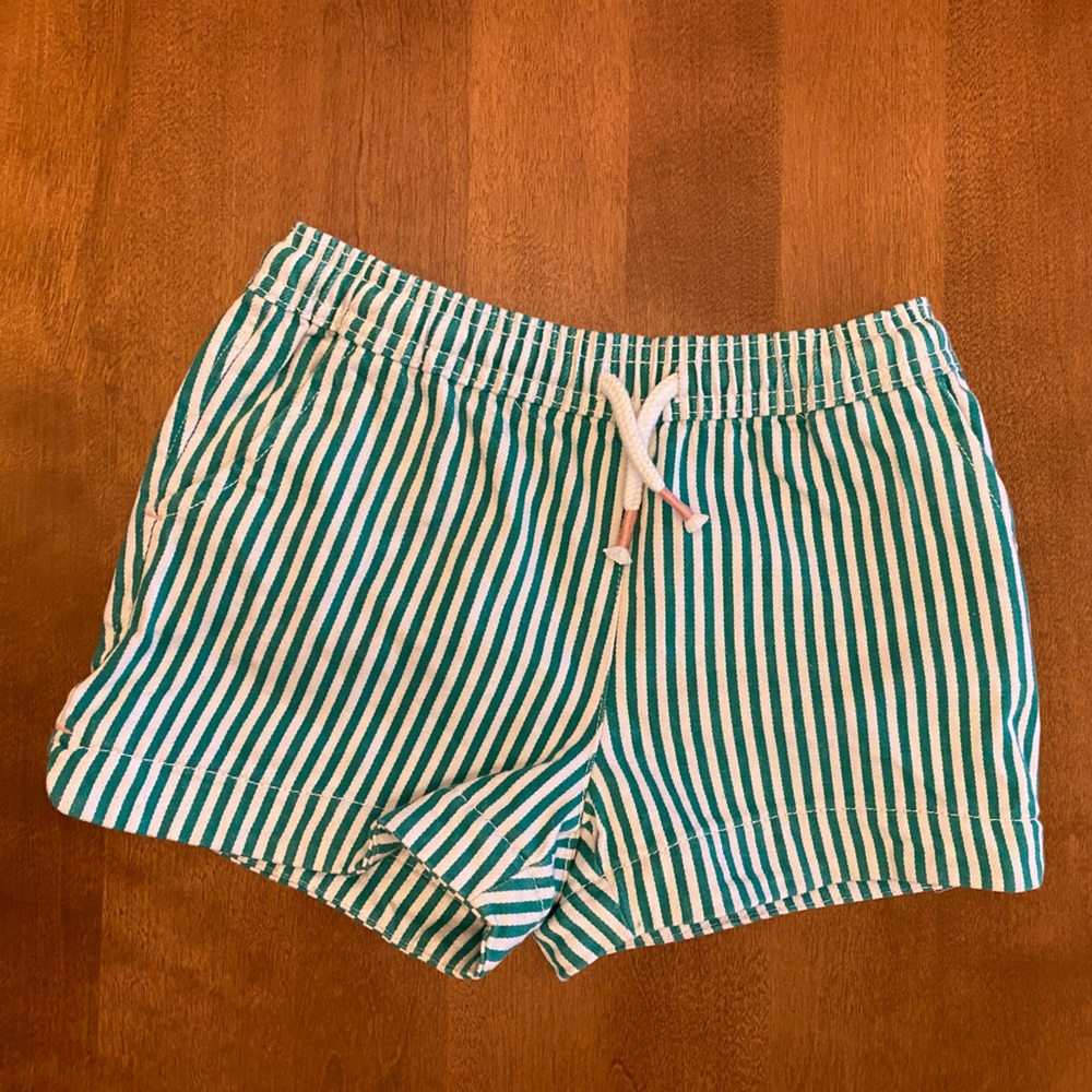 EUC Mini Boden Green and White Striped Shorts size 7